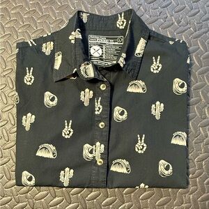 Pyknic Boys Black Taco Print Button Down Shirt Size Large